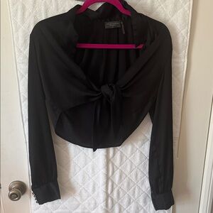 Grace Elements Black Tie-Front Long Sleeve Crop Top